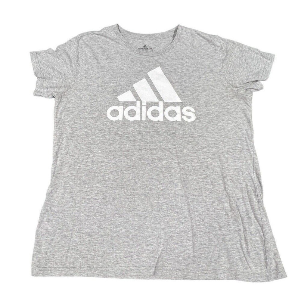 Adidas Amplifier Tee Mens XL Gray White Spell Out Logo Graphic Shirt Athletic